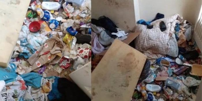 Penampakan rumah sewaan yang dipenuhi sampah.