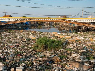 Foto: Tumpukan Pulau Sampah di Kali Prancis Tangerang