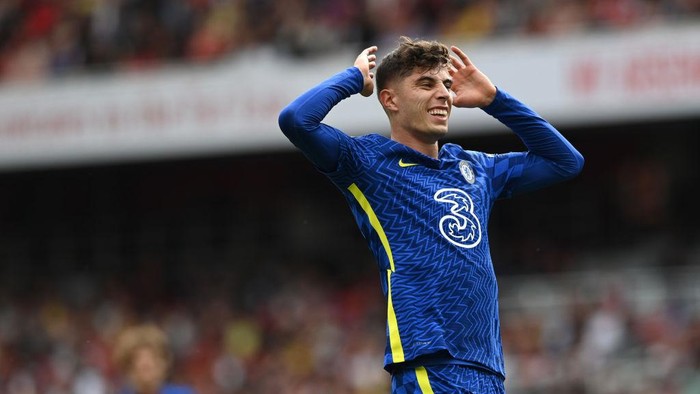LONDON, ENGLAND - AUGUST 22: Kai Havertz of Chelsea reacts during the Premier League match between Arsenal and Chelsea at Emirates Stadium on August 22, 2021 in London, England. (Photo by Shaun Botterill/Getty Images)