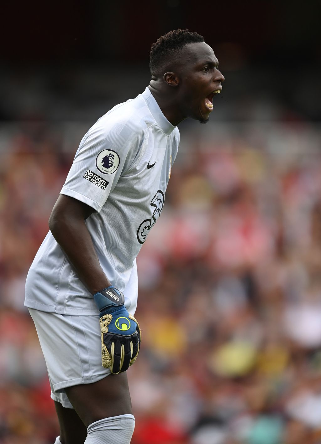 LONDON, ENGLAND - AUGUST 22: Edouard Mendy of Chelsea in action during the Premier League match between Arsenal  and  Chelsea at Emirates Stadium on August 22, 2021 in London, England. (Photo by Michael Regan/Getty Images)