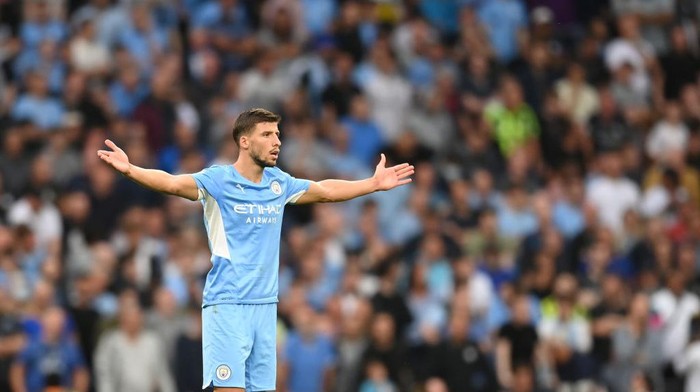 LONDON, ENGLAND - AUGUST 15: Ruben Dias of Man City gestures during the Premier League match between Tottenham Hotspur  and  Manchester City at Tottenham Hotspur Stadium on August 15, 2021 in London, England. (Photo by Michael Regan/Getty Images)