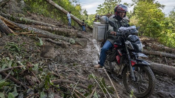 Waduh! Jalan Trans Palu-Kulawi Tertimbun Longsor