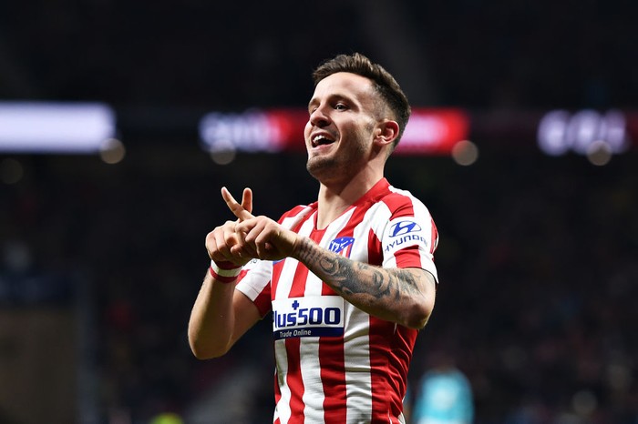 MADRID, SPAIN - DECEMBER 14: Saul Niguez of Atletico Madrid celebrates scoring his sides second goal during the Liga match between Club Atletico de Madrid and CA Osasuna at Wanda Metropolitano on December 14, 2019 in Madrid, Spain. (Photo by Denis Doyle/Getty Images)