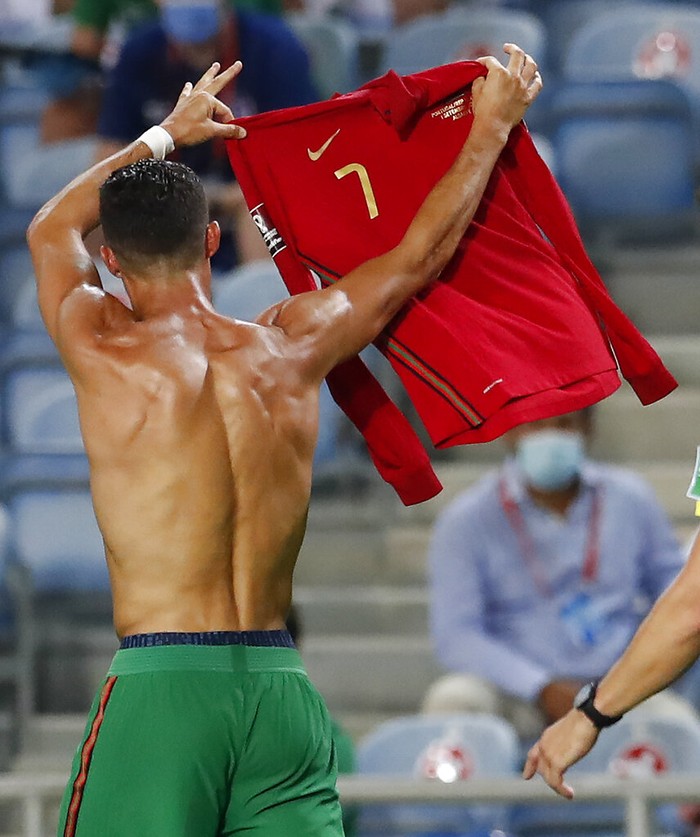 Cristiano Ronaldo Portugal's Cristiano Ronaldo reacts during the World Cup 2022 group A qualifying soccer match between Portugal and the Republic of Ireland at the Algarve stadium outside Faro, Portugal, Wednesday, Sept. 1, 2021. (AP Photo/Armando Franca)