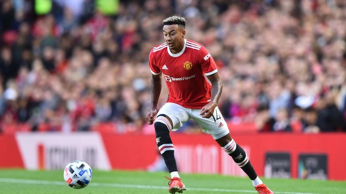MANCHESTER, ENGLAND - JULY 28: Jesse Lingard
of Manchester United runs with the ball during the pre-season friendly match between Manchester United and Brentford at Old Trafford on July 28, 2021 in Manchester, England. (Photo by Nathan Stirk/Getty Images)