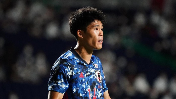 OSAKA, JAPAN - JULY 12: Takehiro Tomiyasu of Japan is seen during the U-24 international friendly match between Japan and Honduras at the Yodoko Sakura Stadium on July 12, 2021 in Osaka, Japan. (Photo by Koji Watanabe/Getty Images)