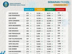 Kasus Aktif COVID-19 di Jatim Terus Turun hingga 9.797, Ini Sebarannya