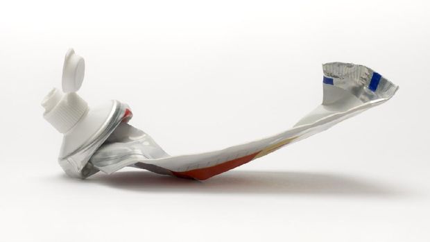 empty toothpaste close up.