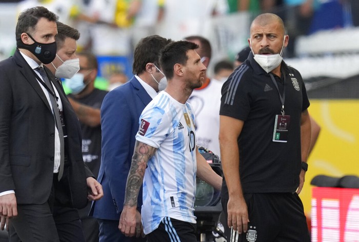 Lionel Messi Argentina's Lionel Messi gestures before a qualifying soccer match against Brazil for the FIFA World Cup Qatar 2022 at Neo Quimica Arena stadium in Sao Paulo, Brazil, Sunday, Sept.5, 2021. (AP Photo/Andre Penner)