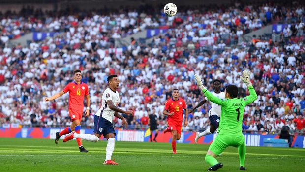 Soccer Football - World Cup - UEFA Qualifiers - Group I - England v Andorra - Wembley Stadium, London, Britain - September 5, 2021 England's Jesse Lingard scores their second goal that was later disallowed REUTERS/Dylan Martinez