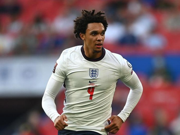 LONDON, ENGLAND - SEPTEMBER 05:  Trent Alexander-Arnold of England runs with the ball during the 2022 FIFA World Cup Qualifier match between England and Andorra at Wembley Stadium on September 05, 2021 in London, England. (Photo by Shaun Botterill/Getty Images)