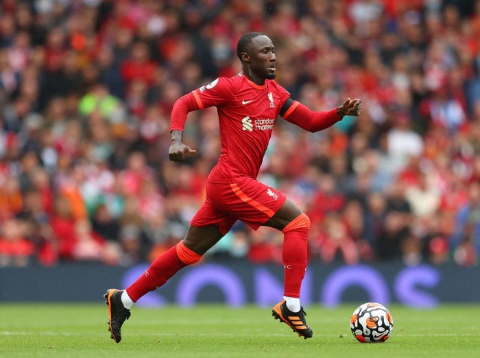 LIVERPOOL, ENGLAND - AUGUST 21: Naby Keita of Liverpool during the Premier League match between Liverpool  and  Burnley at Anfield on August 21, 2021 in Liverpool, England. (Photo by Catherine Ivill/Getty Images)