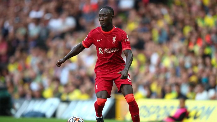 NORWICH, ENGLAND - AUGUST 14: Naby Keita of Liverpool during the Premier League match between Norwich City  and  Liverpool at Carrow Road on August 14, 2021 in Norwich, England. (Photo by Marc Atkins/Getty Images)
