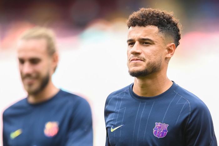 BARCELONA, SPAIN - AUGUST 29: Philippe Coutinho of FC Barcelona looks on during the La Liga Santader match between FC Barcelona and Getafe CF at Camp Nou on August 29, 2021 in Barcelona, Spain. (Photo by David Ramos/Getty Images)