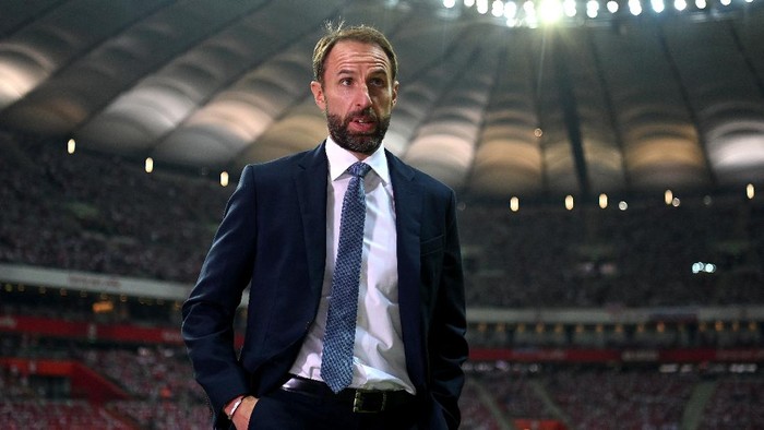WARSAW, POLAND - SEPTEMBER 08:  England manager Gareth Southgate before the 2022 FIFA World Cup Qualifier match between Poland and England at Stadion Narodowy on September 08, 2021 in Warsaw, Poland. (Photo by Michael Regan/Getty Images)