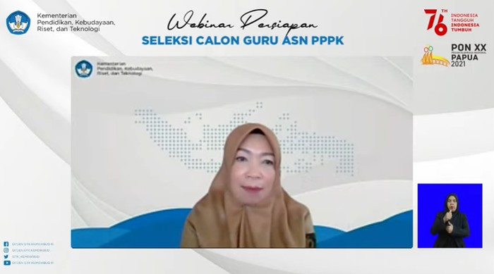 Nunuk Suryani, Sekretaris Direktorat Jenderal GTK dalam Webinar Persiapan Seleksi Calon Guru ASN PPPK 2021 yang digelar secara daring, Kamis (9/9/2021).
