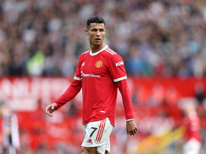 MANCHESTER, ENGLAND - SEPTEMBER 11: Cristiano Ronaldo of Manchester United looks on during the Premier League match between Manchester United and Newcastle United at Old Trafford on September 11, 2021 in Manchester, England. (Photo by Clive Brunskill/Getty Images)