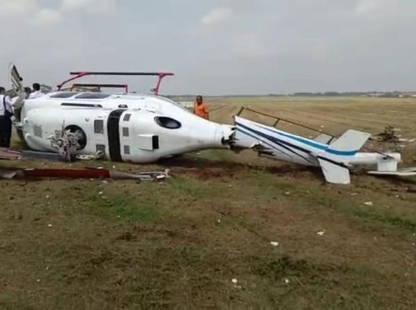 Potret Heli BBKFP Kemenhub yang Jatuh Terguling, Ekornya Patah