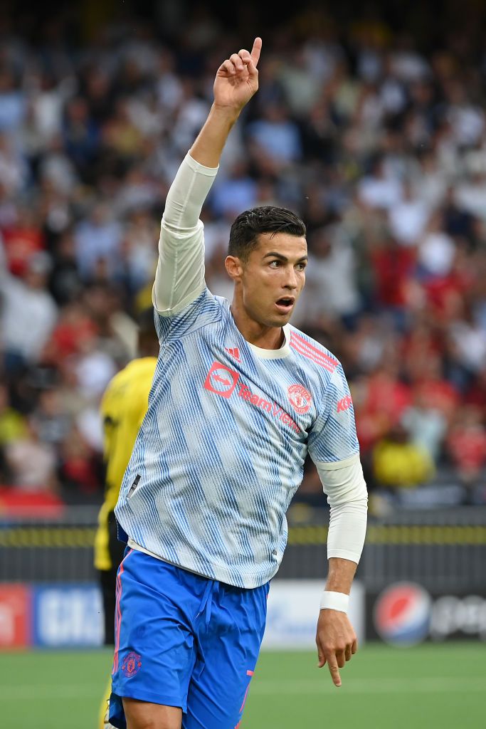 BERN, SWITZERLAND - SEPTEMBER 14: Cristiano Ronaldo of Manchester United celebrates after scoring their side's first goal during the UEFA Champions League group F match between BSC Young Boys and Manchester United at Stadion Wankdorf on September 14, 2021 in Bern, Switzerland. (Photo by Matthias Hangst/Getty Images)