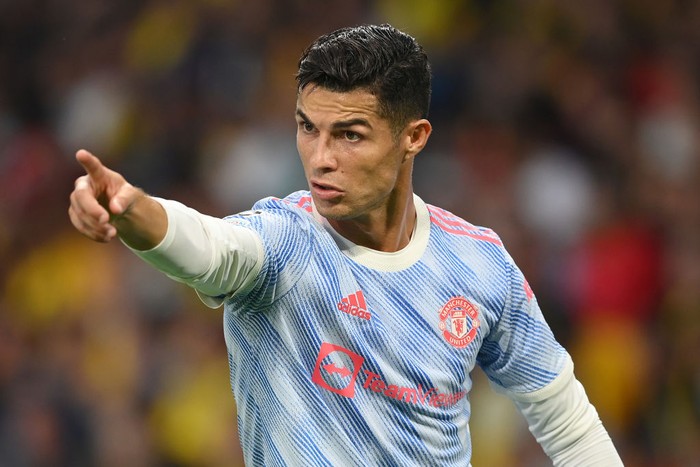 BERN, SWITZERLAND - SEPTEMBER 14: Cristiano Ronaldo of Manchester United gestures during the UEFA Champions League group F match between BSC Young Boys and Manchester United at Stadion Wankdorf on September 14, 2021 in Bern, Switzerland. (Photo by Matthias Hangst/Getty Images)