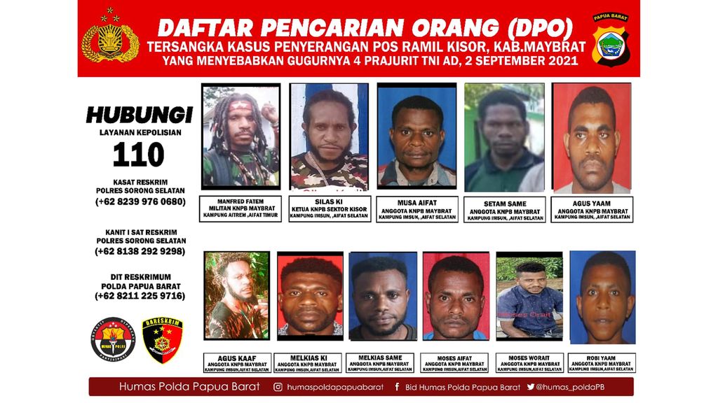 Foto DPO Penyerang Pos Ramil Kisor Disebar Hingga Pelosok