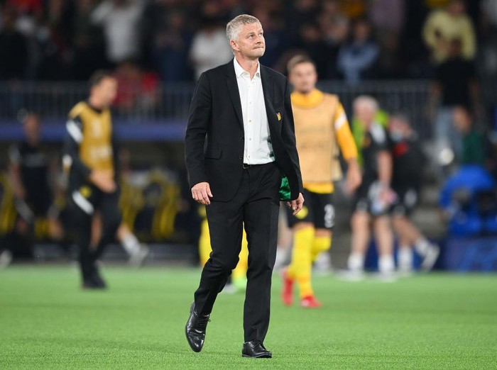 BERN, SWITZERLAND - SEPTEMBER 14: Ole Gunnar Solskjaer, Manager of Manchester United reacts after the UEFA Champions League group F match between BSC Young Boys and Manchester United at Stadion Wankdorf on September 14, 2021 in Bern, Switzerland. (Photo by Matthias Hangst/Getty Images)