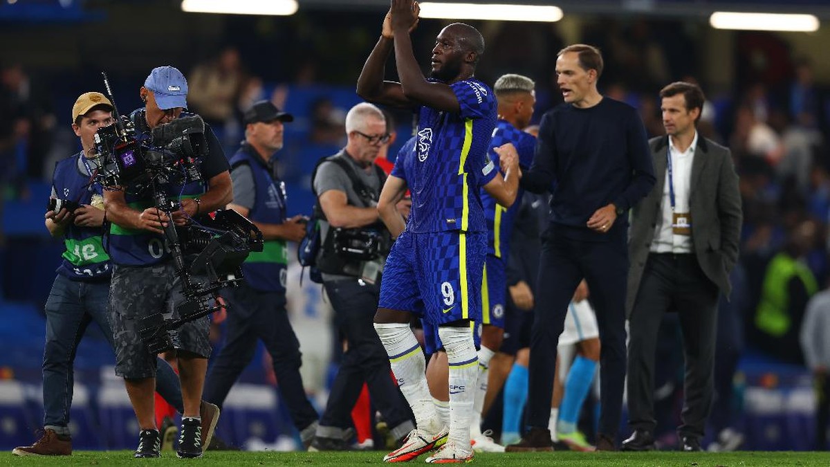 Striker Romelu Lukaku usai laga Chelsea vs Zenit di Stamford Bridge, London, Rabu (15/9/2021) dini hari WIB. Chelsea menang 1-0 lewat gol Lukaku. (Foto: Clive Rose/Getty Images)