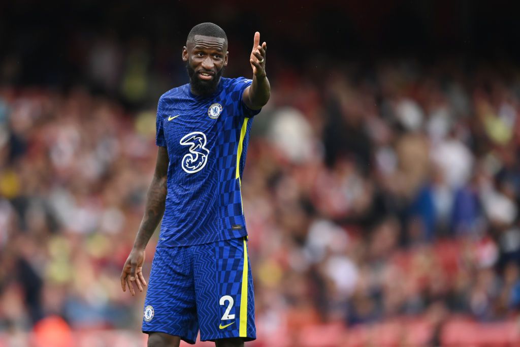 LONDON, ENGLAND - AUGUST 22: Antonio Rudiger of Chelsea in action during the Premier League match between Arsenal  and  Chelsea at Emirates Stadium on August 22, 2021 in London, England. (Photo by Michael Regan/Getty Images)