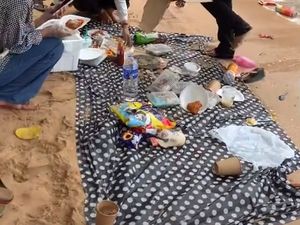 Mau Piknik Cantik di Pantai, Malah Panik Makanan Tergulung Ombak