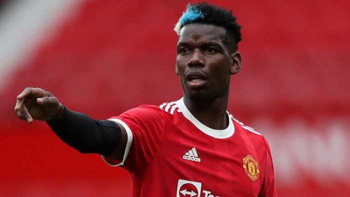 MANCHESTER, ENGLAND - AUGUST 07: Paul Pogba of Manchester United in action during the pre-season friendly match between Manchester United and Everton at Old Trafford on August 07, 2021 in Manchester, England. (Photo by Jan Kruger/Getty Images)