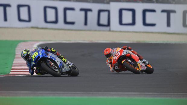 Marc Marquez membuntuti Joan Mir di Kualifikasi MotoGP San Marino 2021.