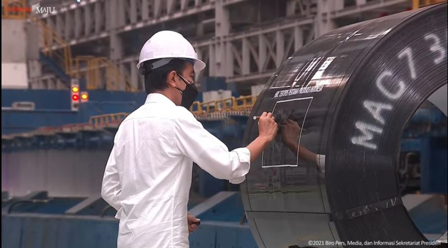 foto/ Peresmian Pabrik Industri Baja PT. Krakatau Steel (persero) Tbk, Kota Cilegon, 21 September 2021/ Youtu: Setpres