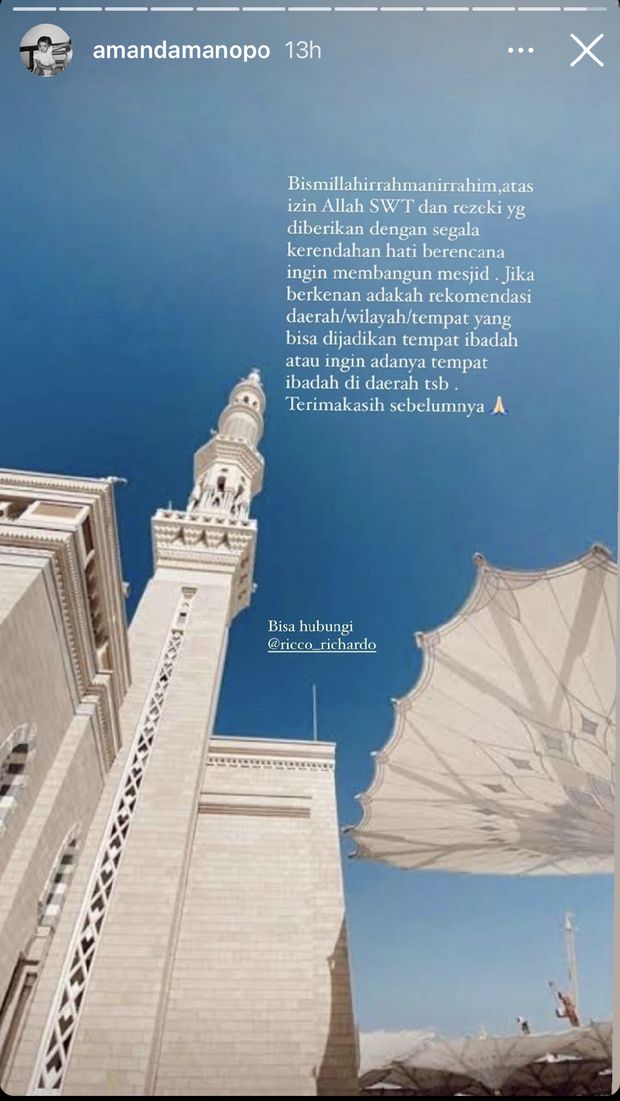 Foto postingan Amanda Manopo yang ingin membangun Masjid.