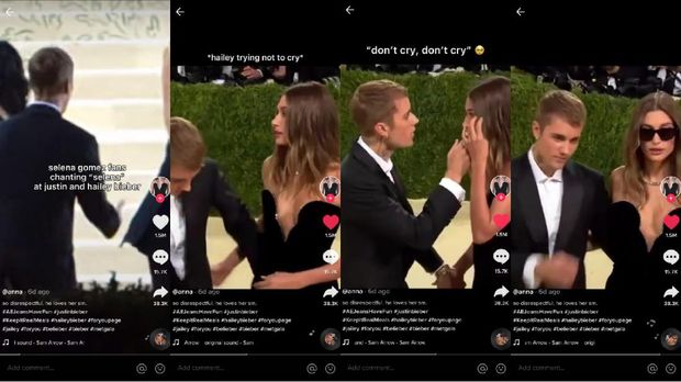 Hailey Baldwin menangis saat mendengar ada orang yag mmanggil nama Selena Gomez di Met Gala