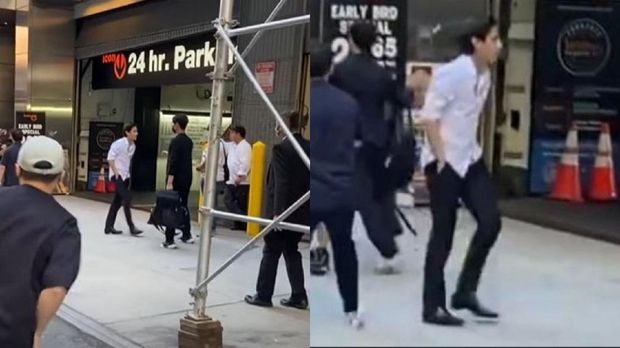 V BTS tampak tidak mengenakan masker di jalanan New York