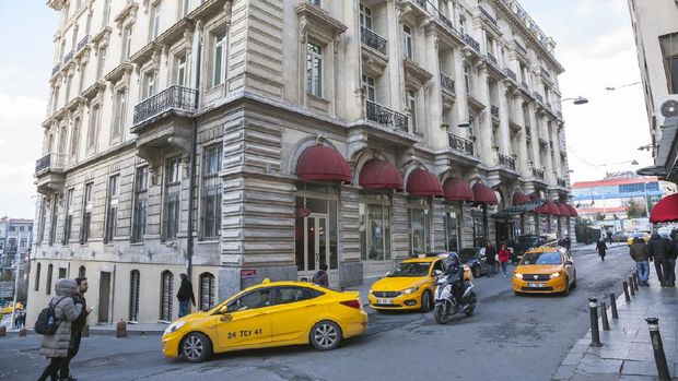 Exterior view of Pera Palas building which located in beyoglu, Istanbul, Turkey. February 16, 2019