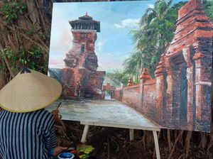 Bangkit dari Pandemi, Pelukis Pamerkan Lukisan Menara Kudus Dari Tahun ke Tahun