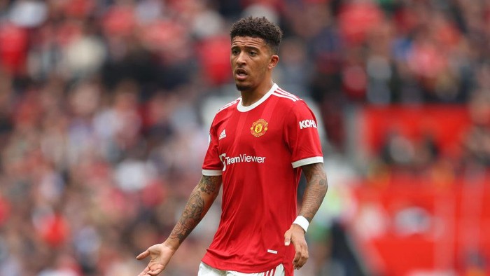 MANCHESTER, ENGLAND - AUGUST 14: Jadon Sancho of Manchester United during the Premier League match between Manchester United  and  Leeds United at Old Trafford on August 14, 2021 in Manchester, England. (Photo by Catherine Ivill/Getty Images,)