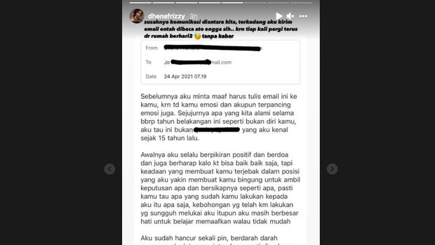 Tangkapan layar dari Story Dhena Devanka Tangkapan layar dari Story Dhena Devanka