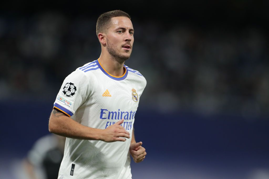 MADRID, SPAIN - SEPTEMBER 28: Eden Hazard of Real Madrid CF in action during the UEFA Champions League group D match between Real Madrid and FC Sheriff at Estadio Santiago Bernabeu on September 28, 2021 in Madrid, Spain. (Photo by Gonzalo Arroyo Moreno/Getty Images)