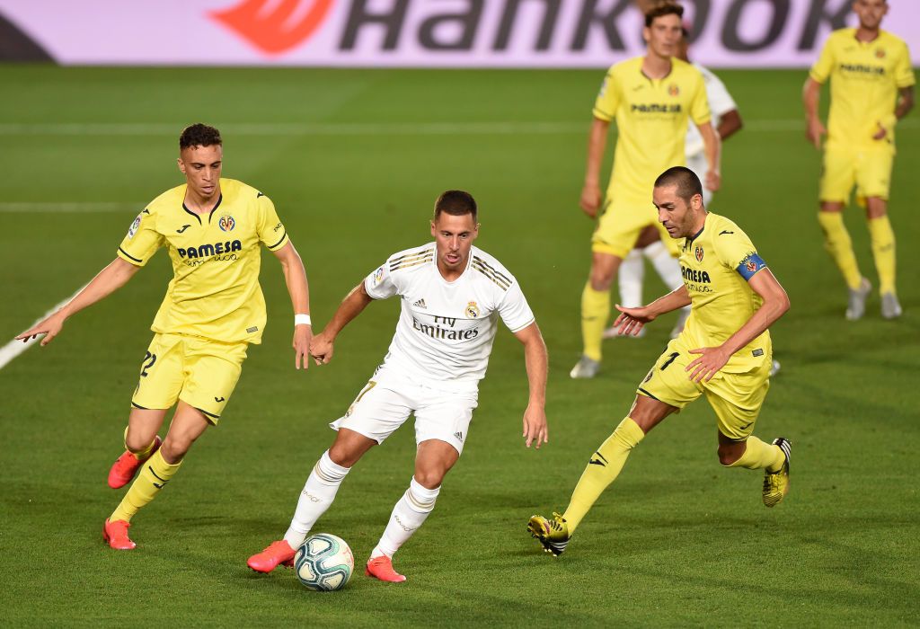 MADRID, SPAIN - SEPTEMBER 28: Eden Hazard of Real Madrid CF in action during the UEFA Champions League group D match between Real Madrid and FC Sheriff at Estadio Santiago Bernabeu on September 28, 2021 in Madrid, Spain. (Photo by Gonzalo Arroyo Moreno/Getty Images)