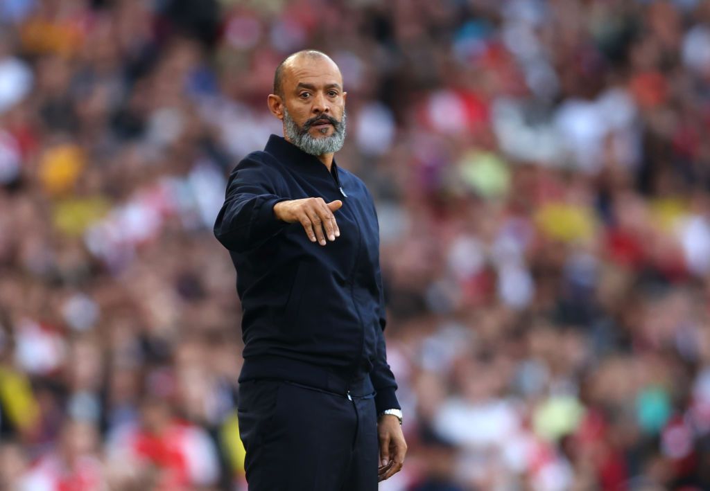 LONDON, ENGLAND - SEPTEMBER 26: Nuno Espirito Santo, Manager of Tottenham Hotspur gestures during the Premier League match between Arsenal and Tottenham Hotspur at Emirates Stadium on September 26, 2021 in London, England. (Photo by Clive Rose/Getty Images)