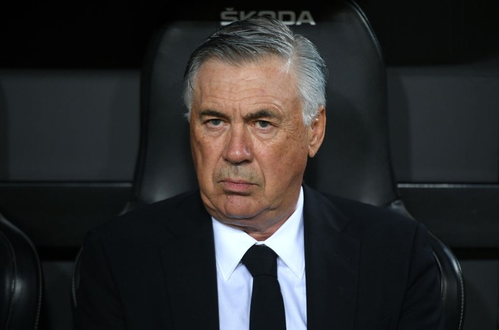 VALENCIA, SPAIN - SEPTEMBER 19: Carlo Ancelotti, Head Coach of Real Madrid looks on during the La Liga Santander match between Valencia CF and Real Madrid CF at Estadio Mestalla on September 19, 2021 in Valencia, Spain. (Photo by Aitor Alcalde/Getty Images)