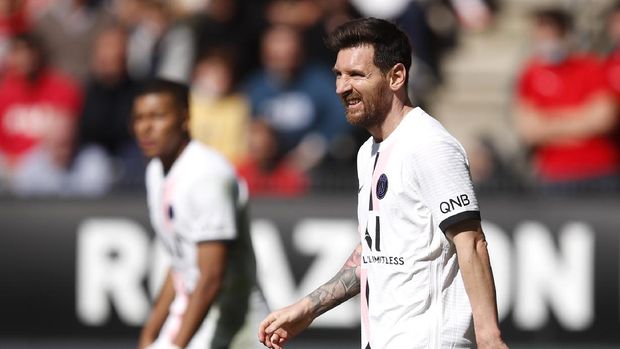 Soccer Football - Ligue 1 - Stade Rennes v Paris St Germain - Roazhon Park, Rennes, France - October 3, 2021 Paris Saint-Germain's Lionel Messi reacts REUTERS/Stephane Mahe