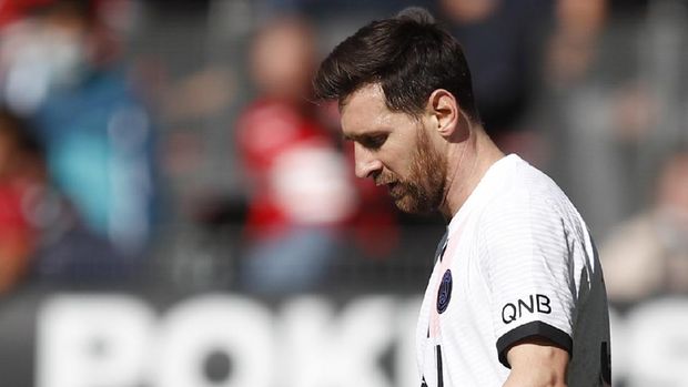 SOCCER-FRANCE-REN-PSG/REPORT Soccer Football - Ligue 1 - Stade Rennes v Paris St Germain - Roazhon Park, Rennes, France - October 3, 2021 Paris Saint-Germain's Lionel Messi reacts REUTERS/Stephane Mahe