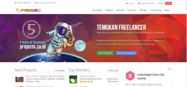 Projects.co.id is one of the most popular freelance sites in Indonesia.