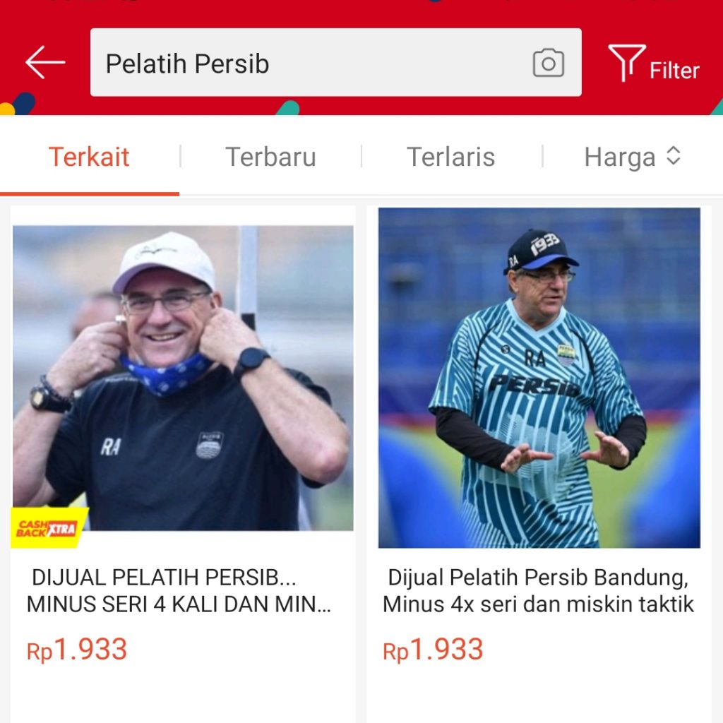 Pelatih Persib dijual di Shopee
