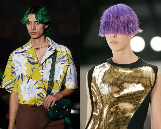 Valentino dan Loewe yang menunjukkan hair dye warna bold/