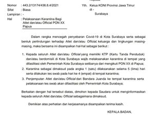 Pemkot Surabaya Akan Karantina Atlet yang Pulang dari PON XX Papua Pemkot Surabaya Akan Karantina Atlet yang Pulang dari PON XX Papua