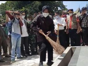 Viral Aksi Risma Nyapu Halaman Makam Syekh Burhanuddin Ulakan di Sumbar